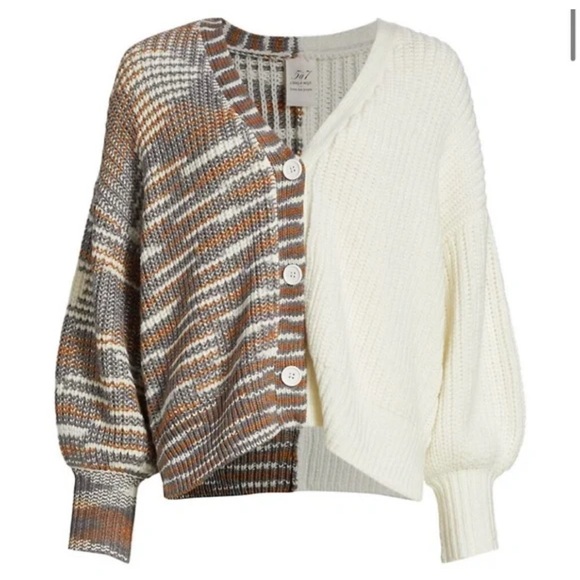 Cinq à Sept Two-Tone Cardigan in Cream and Brown - Picture 1 of 14